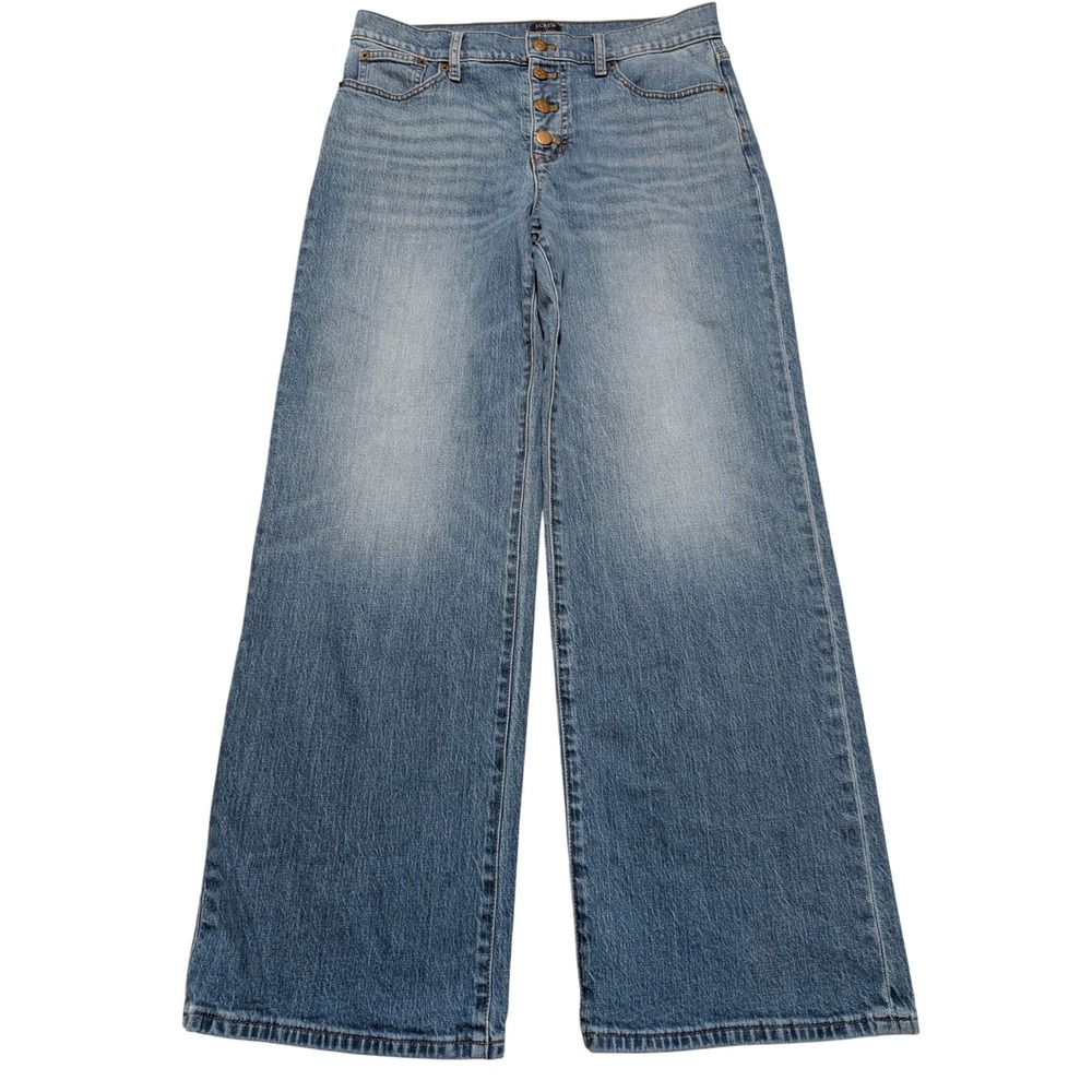 J.Crew Jeans Women 29 Blue Full Length Wide-Leg High Rise Exposed Button Fly